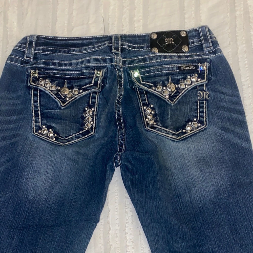 Miss Me Women's Dark Blue Boot Cut Jeans with Silver Embellishments